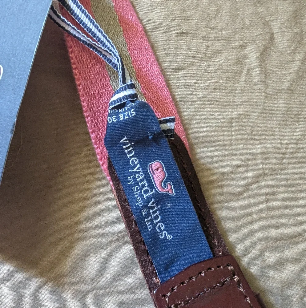 Vineyard Vines Pink Canvas And Leather Belt